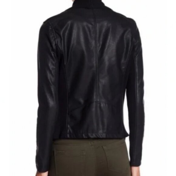 Blank NYC Drape Front Jacket Open Waterfall Faux Leather Knit Moto S - Picture 2 of 10